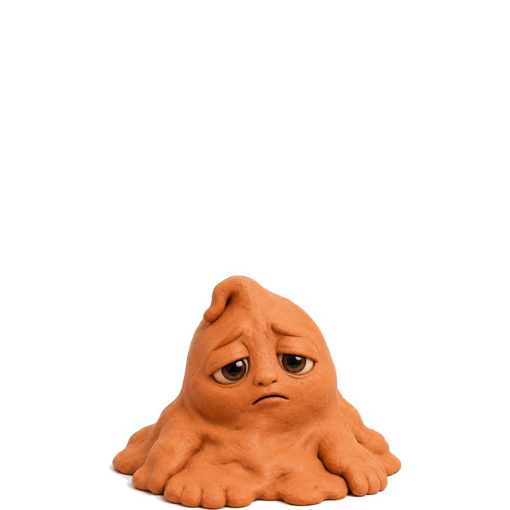 Claymate slumped into a soft clay puddle, sleepy but okay