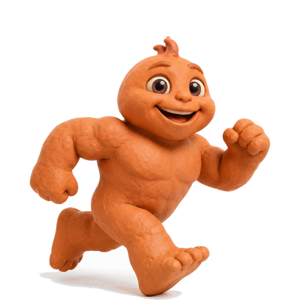 Claymate sprinting with joy